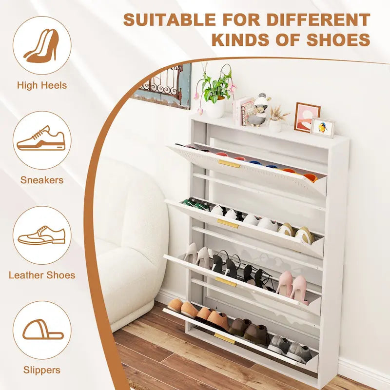 Metal Shoe Storage Cabinet with 3/4 Flip Drawers, Breathable & Space Saving