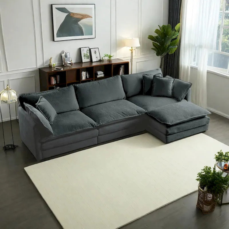 4-Piece Modular Chenille Upholstered L-Shaped Sectional Sofa with Ottoman