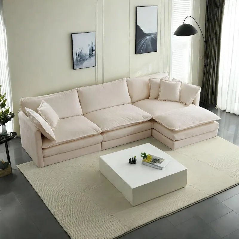 4-Piece Modular Chenille Upholstered L-Shaped Sectional Sofa with Ottoman