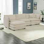 4-Piece Modular Chenille Upholstered L-Shaped Sectional Sofa with Ottoman