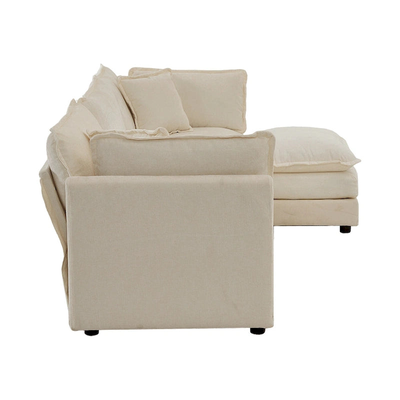 4-Piece Modular Chenille Upholstered L-Shaped Sectional Sofa with Ottoman