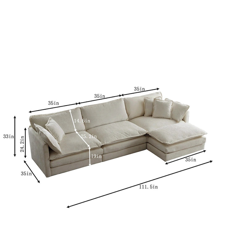 4-Piece Modular Chenille Upholstered L-Shaped Sectional Sofa with Ottoman