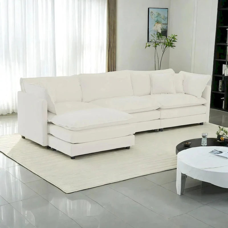 4-Piece Modular Chenille Upholstered L-Shaped Sectional Sofa with Ottoman