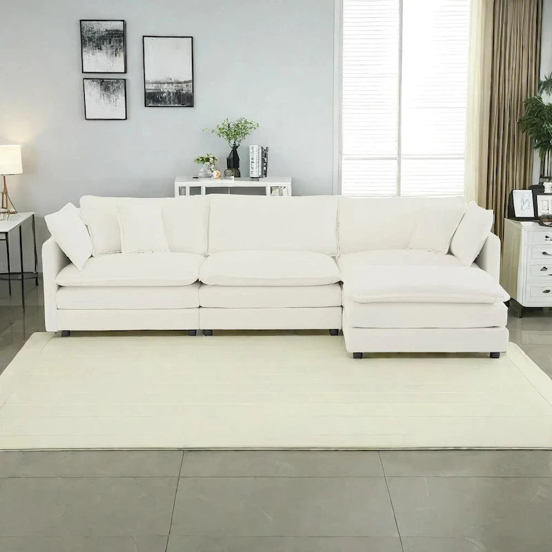 4-Piece Modular Chenille Upholstered L-Shaped Sectional Sofa with Ottoman