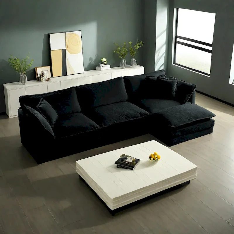 4-Piece Modular Chenille Upholstered L-Shaped Sectional Sofa with Ottoman