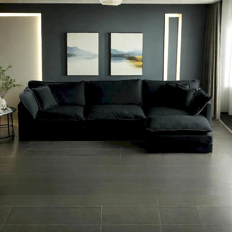 4-Piece Modular Chenille Upholstered L-Shaped Sectional Sofa with Ottoman