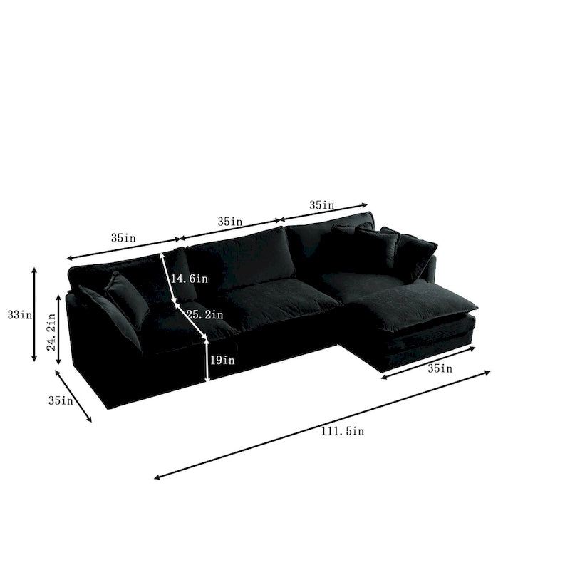 4-Piece Modular Chenille Upholstered L-Shaped Sectional Sofa with Ottoman
