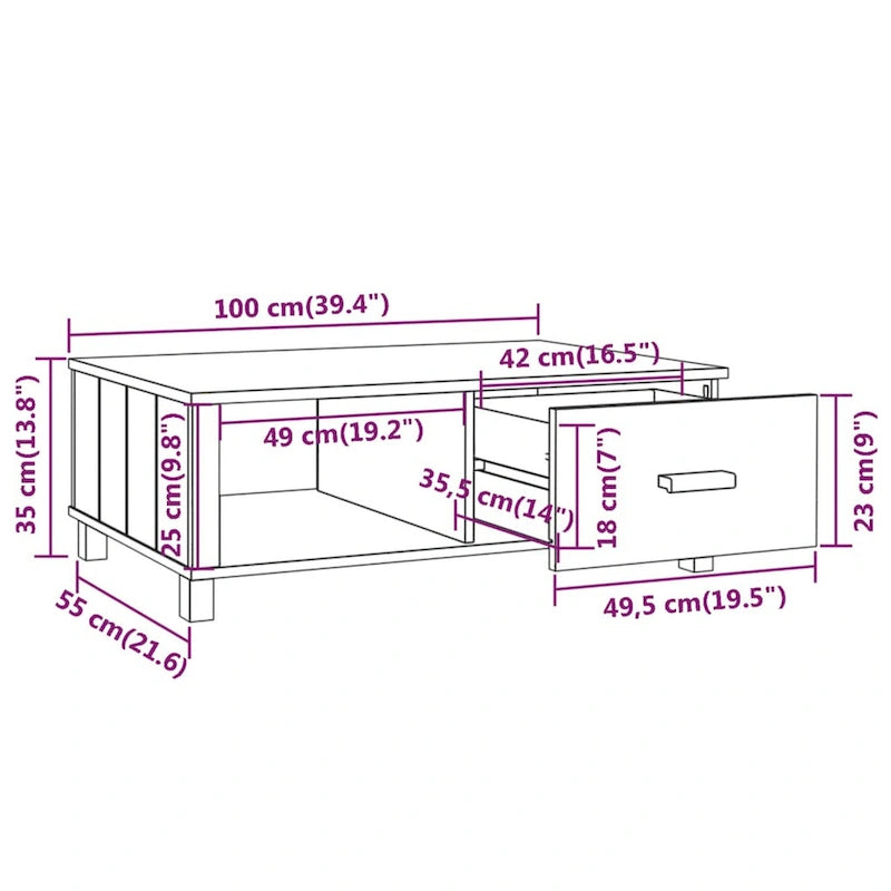 Coffee Table, Rectangular, Storage Drawer, White Solid Pine Wood