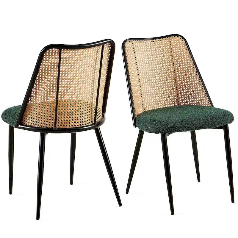 Dining Chairs Set of 2,Boucle Chairs with Natural Cane Back