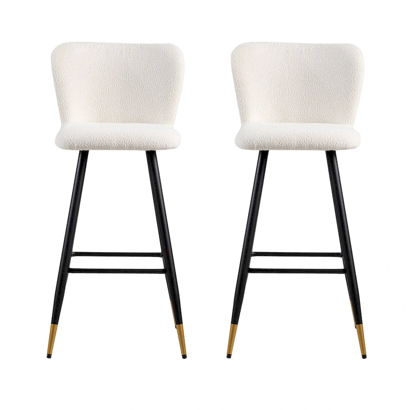 Roomfitters 30 Modern Barstool, White Seat with Black Metal Legs and Gold-Tipped Ends, Contemporary Bar Chair, White