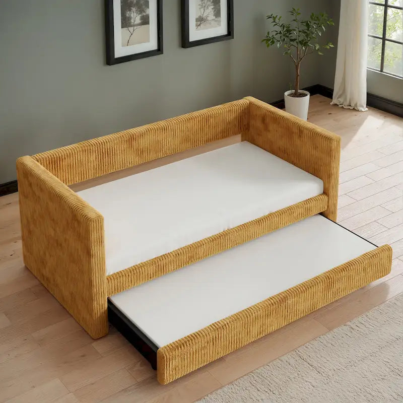 Corvus Somme Corduroy Upholstered Daybed with Trundle