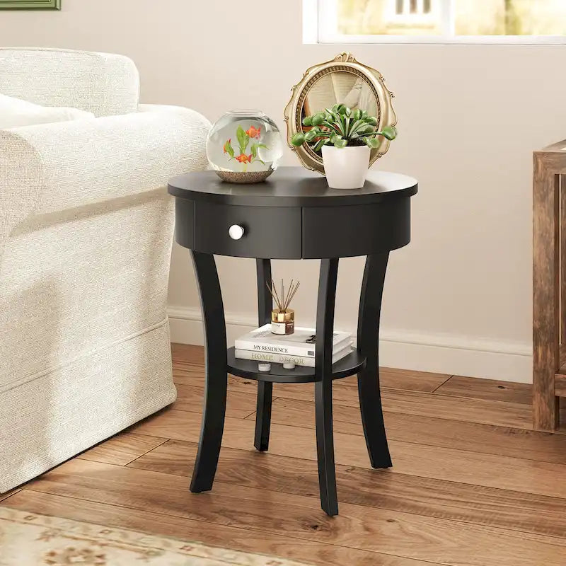 Costway 2-tier Side End Sofa Table Round Nightstand for Bedroom Living