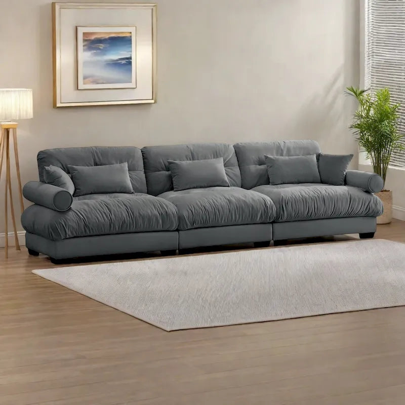 130 Velvet Modular 5-Seat Sofa with Cloud Cushion Sectional and Bolster Headrests