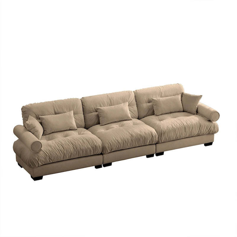 130 Velvet Modular 5-Seat Sofa with Cloud Cushion Sectional and Bolster Headrests