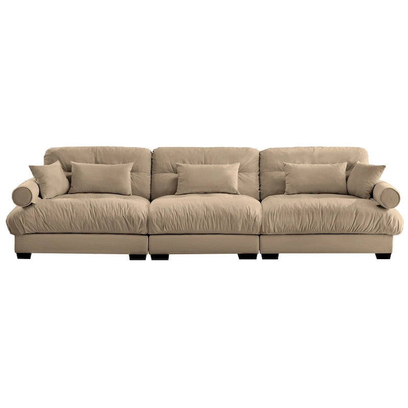 130 Velvet Modular 5-Seat Sofa with Cloud Cushion Sectional and Bolster Headrests