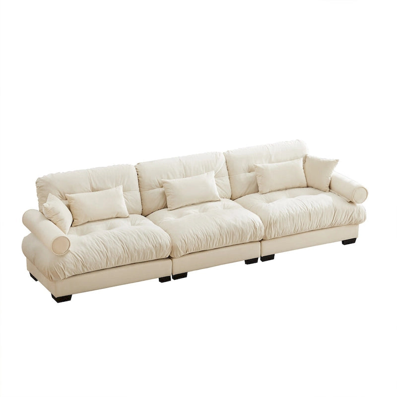 130 Velvet Modular 5-Seat Sofa with Cloud Cushion Sectional and Bolster Headrests