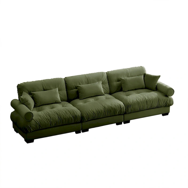 130 Velvet Modular 5-Seat Sofa with Cloud Cushion Sectional and Bolster Headrests