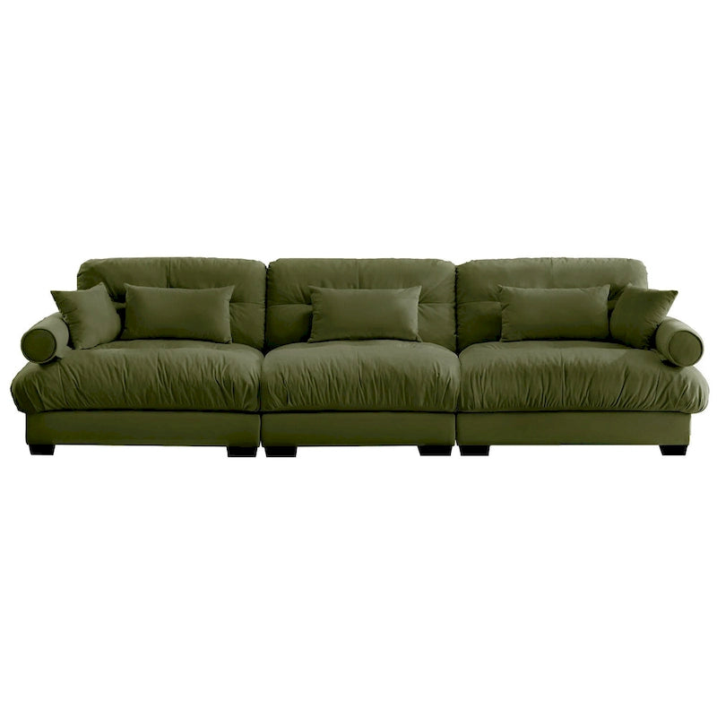 130 Velvet Modular 5-Seat Sofa with Cloud Cushion Sectional and Bolster Headrests