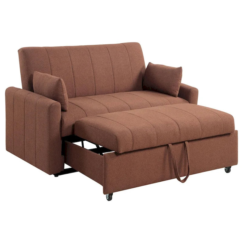 Porta Sleeper Sofa Full Bed, Copper Brown Boucle, Pillows, 60 Inch