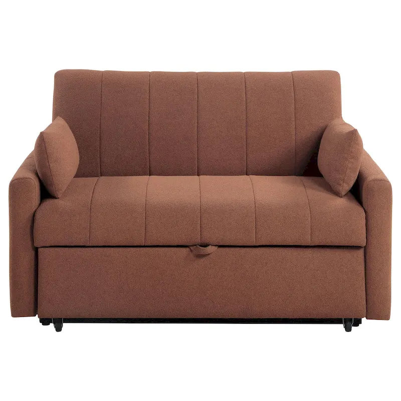 Porta Sleeper Sofa Full Bed, Copper Brown Boucle, Pillows, 60 Inch