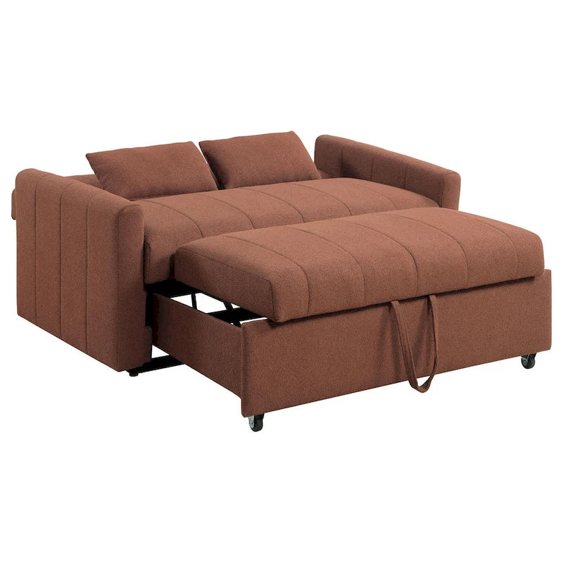 Porta Sleeper Sofa Full Bed, Copper Brown Boucle, Pillows, 60 Inch
