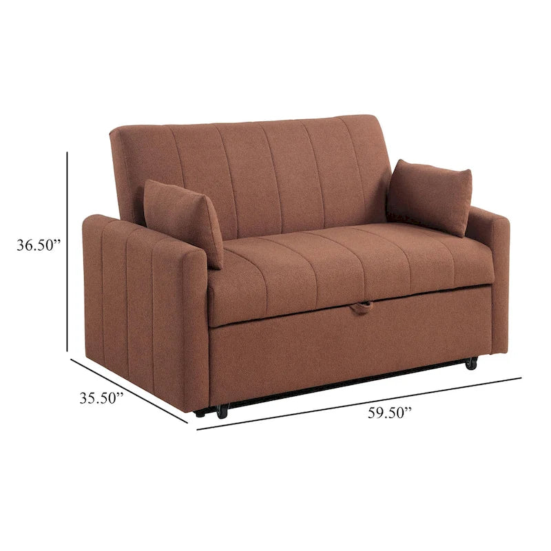 Porta Sleeper Sofa Full Bed, Copper Brown Boucle, Pillows, 60 Inch