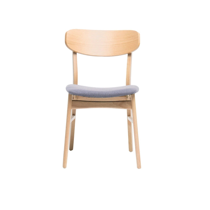 Dining Chair Set of 2, Gray Padded Seat, Natural Brown Splayed Legs