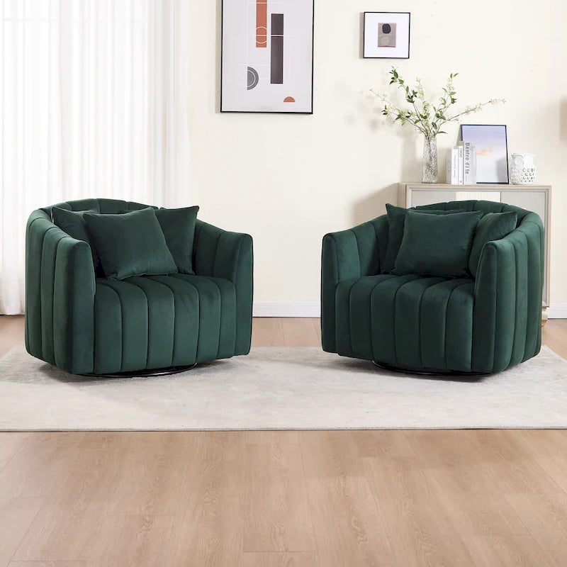 40.4W Upholstered Swivel Accent Chair Set of 2,Modern Swivel Single Sofa Chair with Pillows