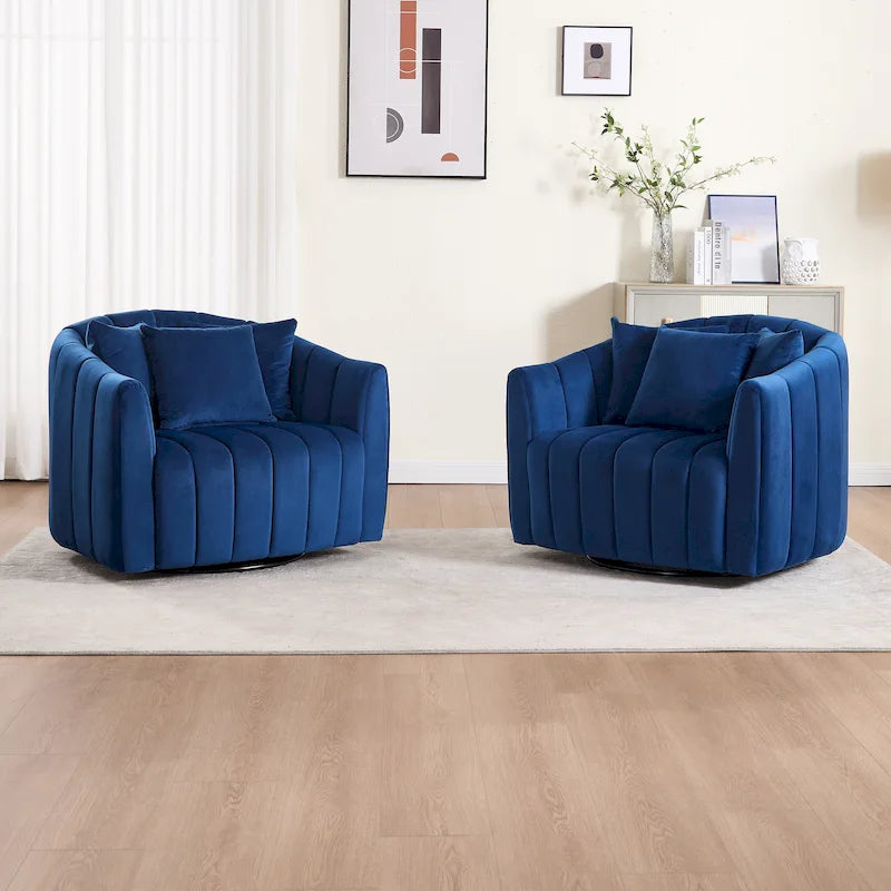 40.4W Upholstered Swivel Accent Chair Set of 2,Modern Swivel Single Sofa Chair with Pillows