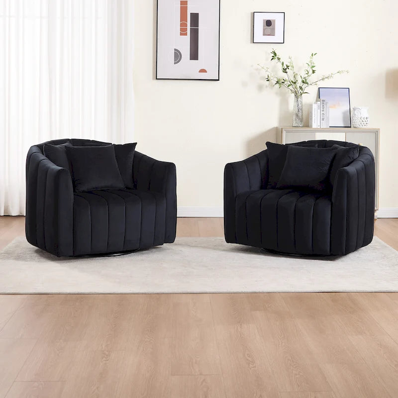 40.4W Upholstered Swivel Accent Chair Set of 2,Modern Swivel Single Sofa Chair with Pillows