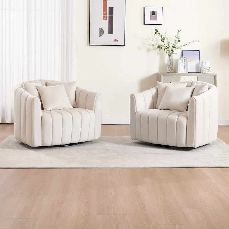 40.4W Upholstered Swivel Accent Chair Set of 2,Modern Swivel Single Sofa Chair with Pillows