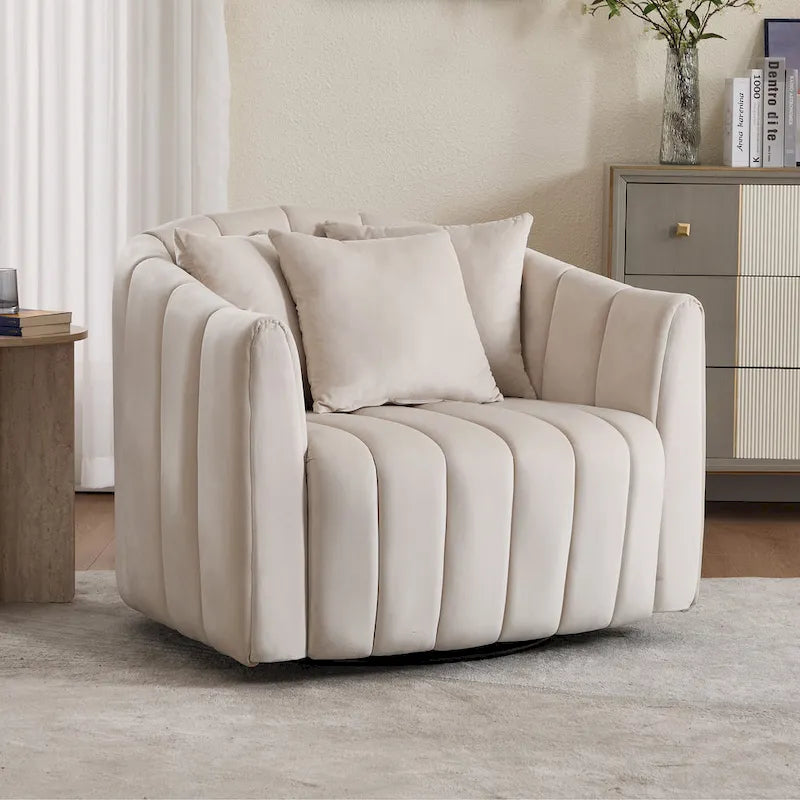 40.4W Upholstered Swivel Accent Chair Set of 2,Modern Swivel Single Sofa Chair with Pillows