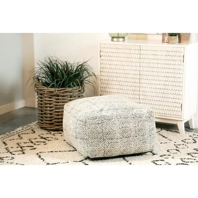 Landry Square Upholstered Floor Pouf Cream
