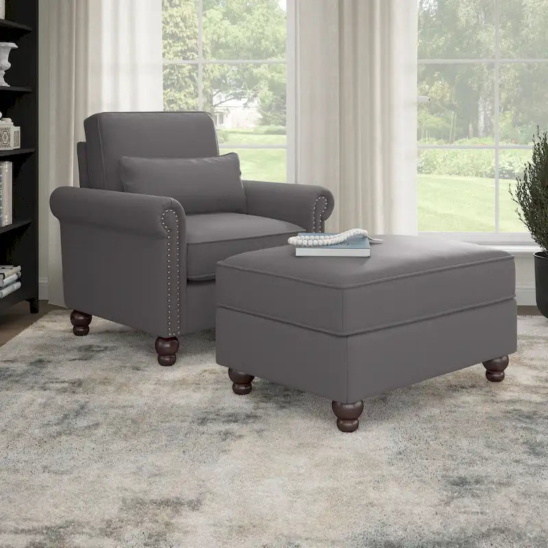 Bush Furniture Coventry Living Room Accent Chair with Ottoman Set
