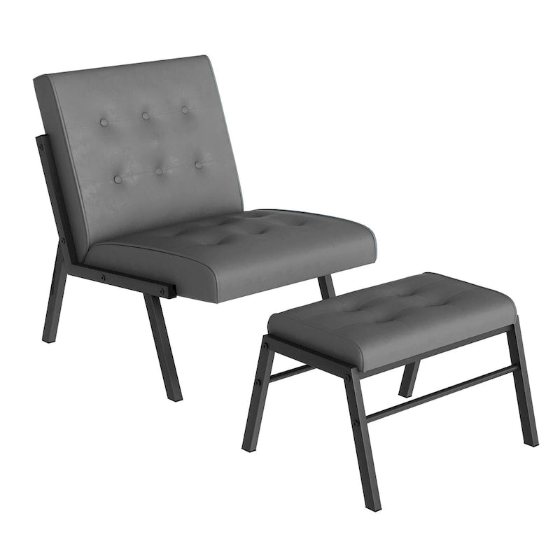 Mieres Mid-Century Style Faux Leather Upholstered Accent Chair with Ottoman, 23.6 Wide Tufted Armless Chair for Living Room