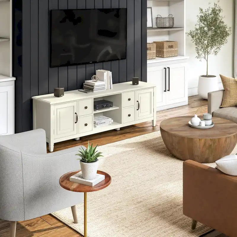 WYNDENHALL Hampshire SOLID WOOD 72 inch Wide Traditional TV Media Stand For TVs up to 80 inches - 72w x 18d x 24 h