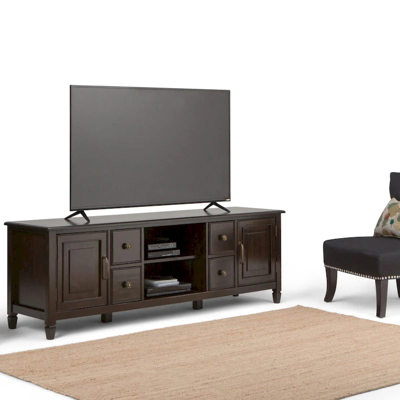 WYNDENHALL Hampshire SOLID WOOD 72 inch Wide Traditional TV Media Stand For TVs up to 80 inches - 72w x 18d x 24 h
