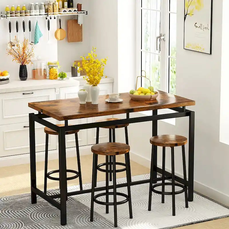 Mieres 5-Piece Counter Height Dining Table Set, Home Kitchen Breakfast Table Set for Restaurant, Bar, Kitchen