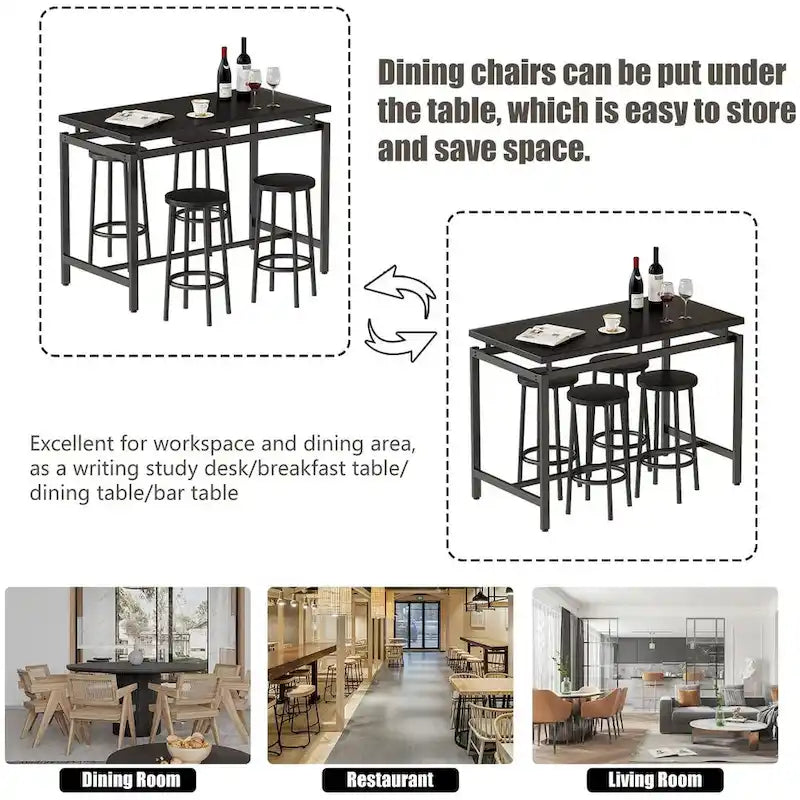 Mieres 5-Piece Counter Height Dining Table Set, Home Kitchen Breakfast Table Set for Restaurant, Bar, Kitchen