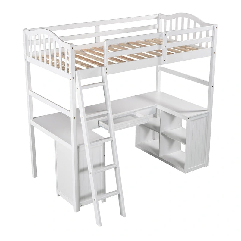 Merax Twin Loft Bed with Drawers, Cabinet, Shelves and Desk