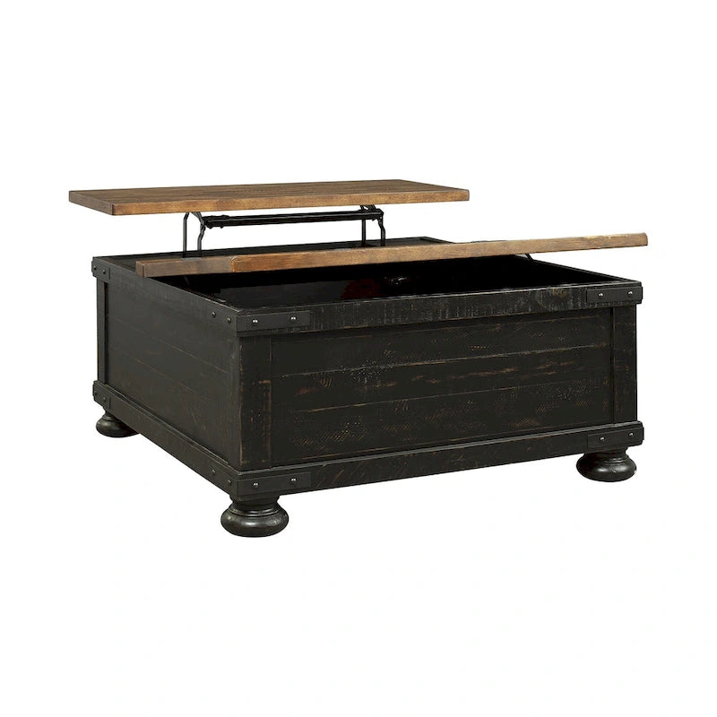 Valebeck Black/Brown Casual Square Lift Top Cocktail Table - 36 W x 36 D x 18 H