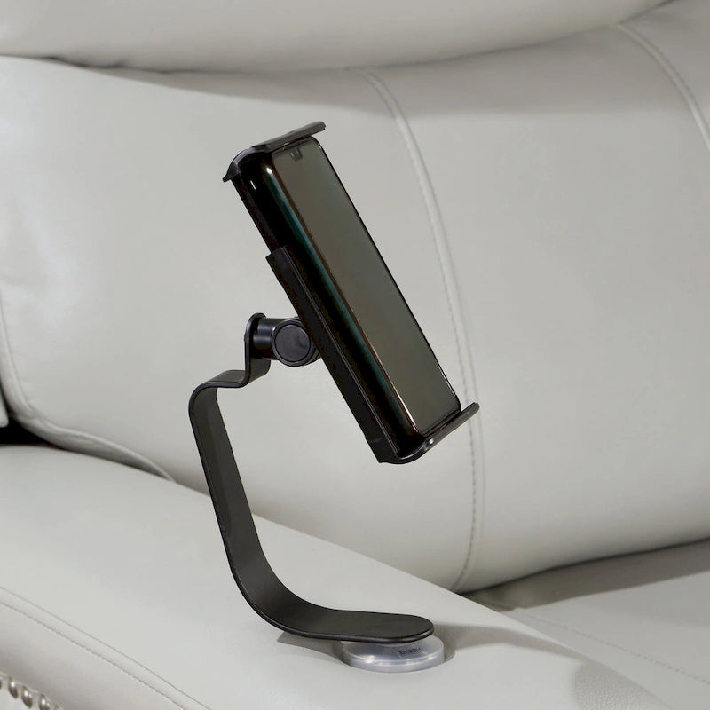 Etty Transitional Light Grey Faux Leather Power Recliner Sofa with USBs and Tray by Furniture of America