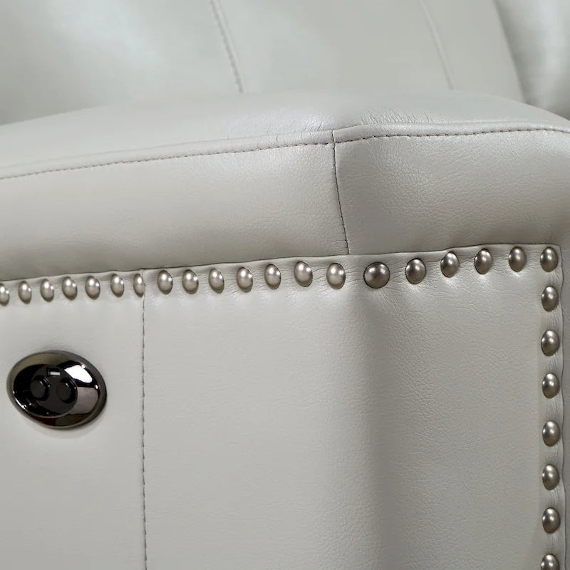 Etty Transitional Light Grey Faux Leather Power Recliner Sofa with USBs and Tray by Furniture of America