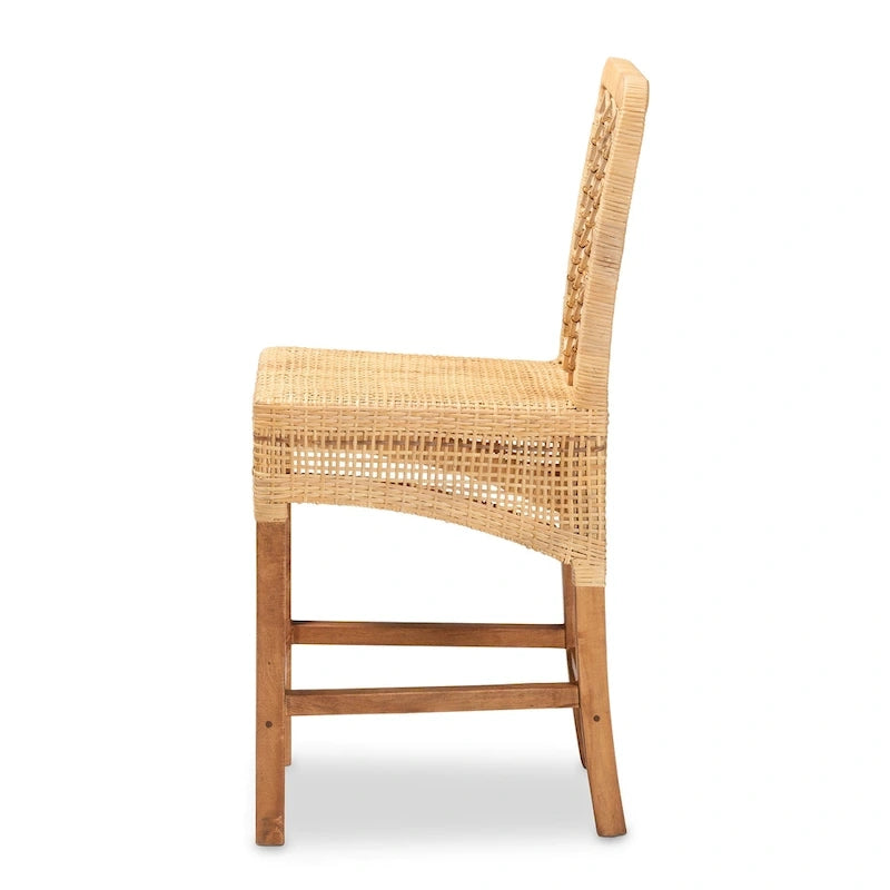 Moscow Modern Bohemian Natural Brown Rattan and Wood Counter Stool