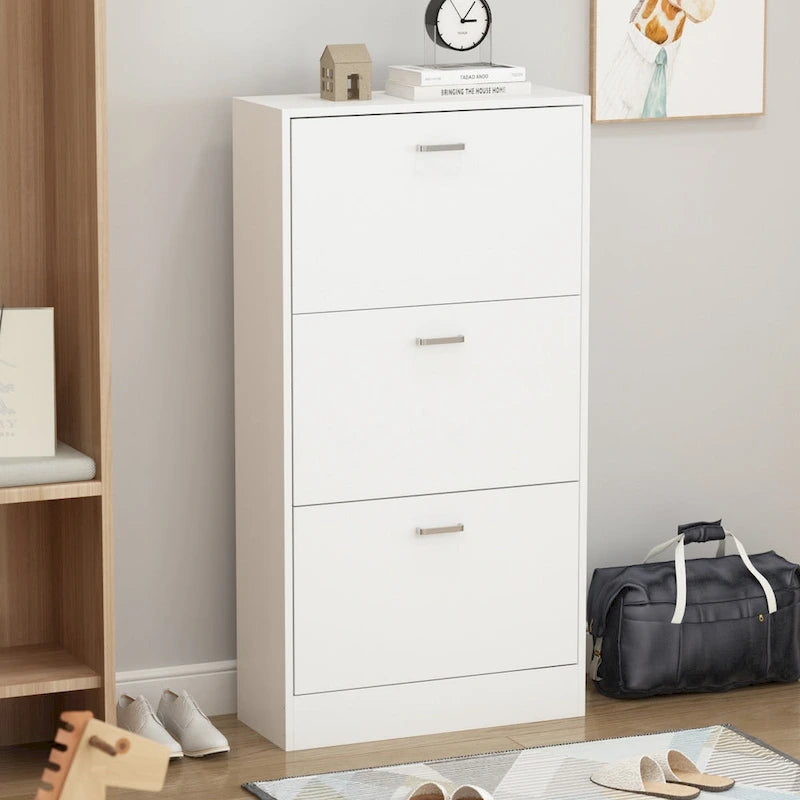 23.6W Trendy Shoe Storage Cabinet with 3 Large Fold-Out Drawers