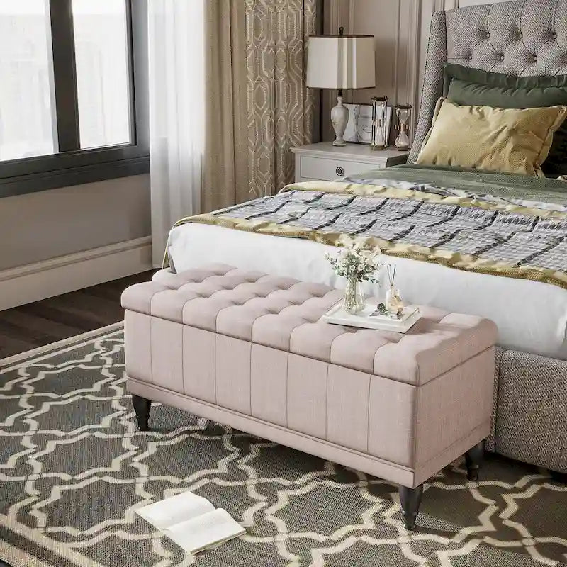 HomCom 42 Fabric Tufted Storage Ottoman Bench - 17*41.5*19.5