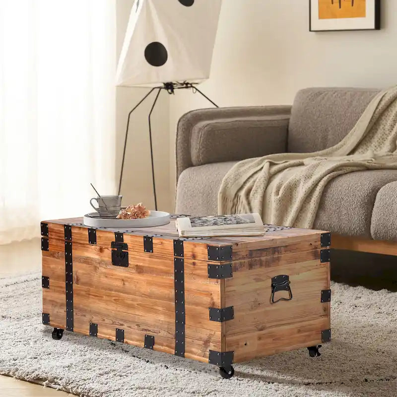 Trunk Table with Four Wheel Large Capacity Storage Coffee Table