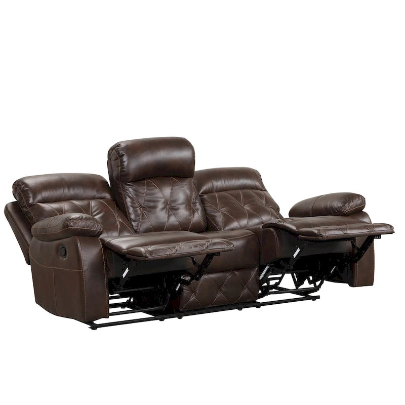 Owen Brown Breathable Leather Reclining Sofa with Diamond Stitching