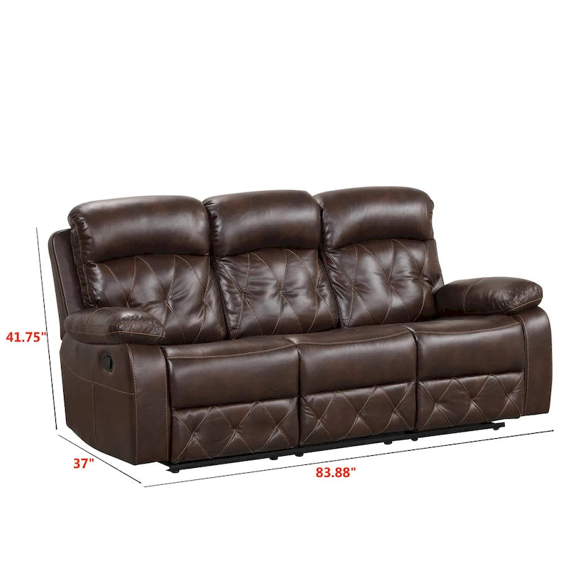 Owen Brown Breathable Leather Reclining Sofa with Diamond Stitching