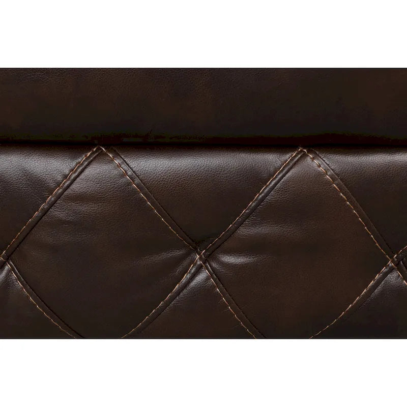 Owen Brown Breathable Leather Reclining Sofa with Diamond Stitching
